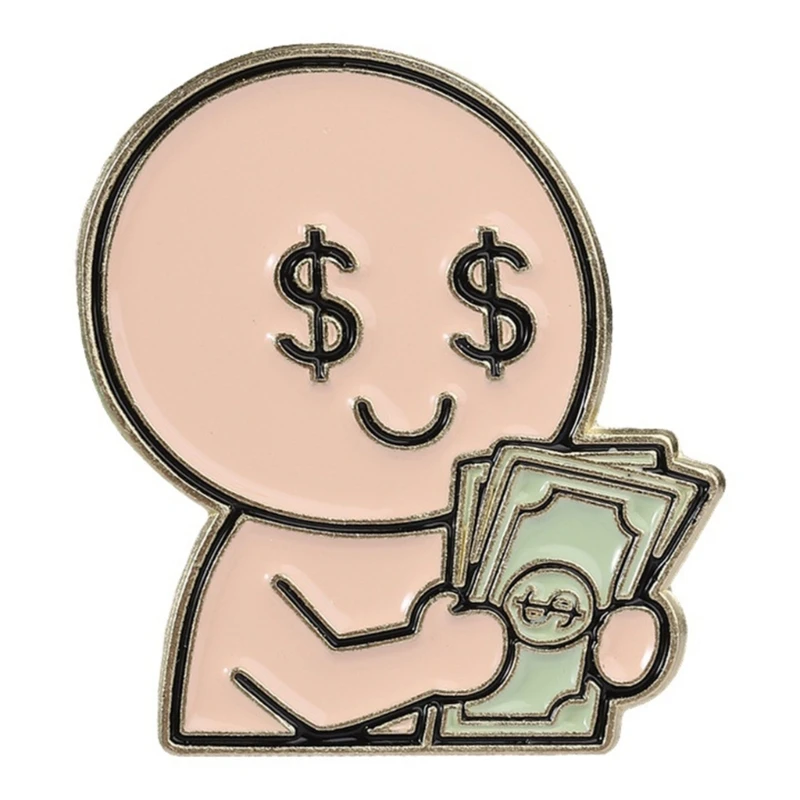 U4LF Money Character Brooch Pin with Cash Holding Artwork, Novelty Alloy Lapel Pin for Jacket Accent, Pocket Styling, Bag