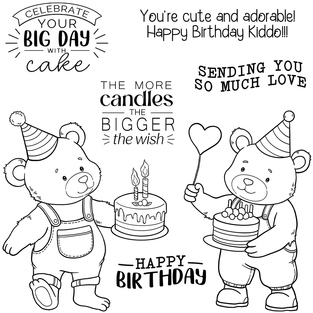 Mangocraft Happy Birthday Cake And Bears Cutting Dies Clear Stamp DIY Scrapbooking Metal Dies Silicone Stamp Cards Albums Decor