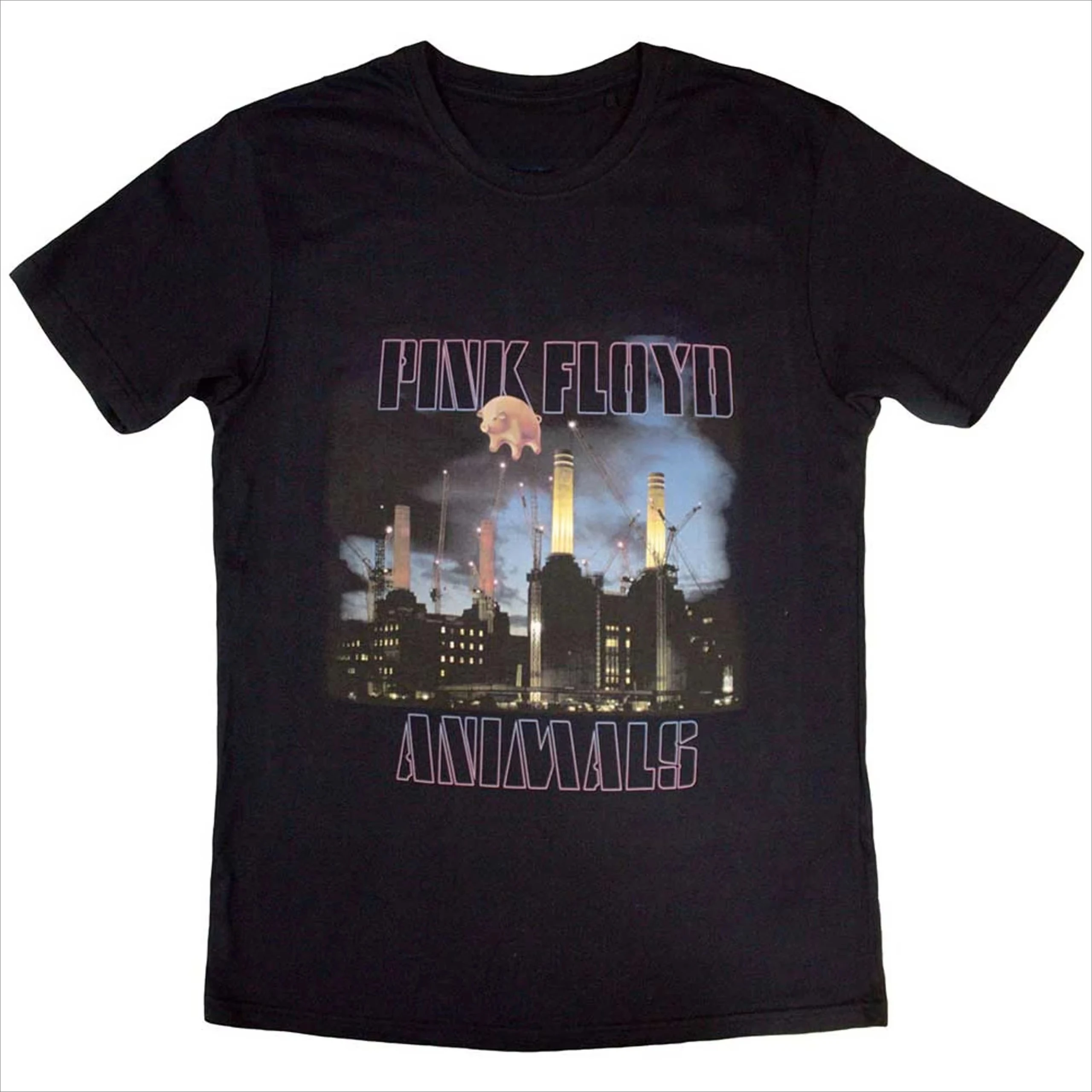 90s Vintage Rock Tops Pink Floyd T-Shirt Animals Tour 1977 Navy Blue T Shirt Cotton Graphic Tees Vintage Print Summer T-shirt