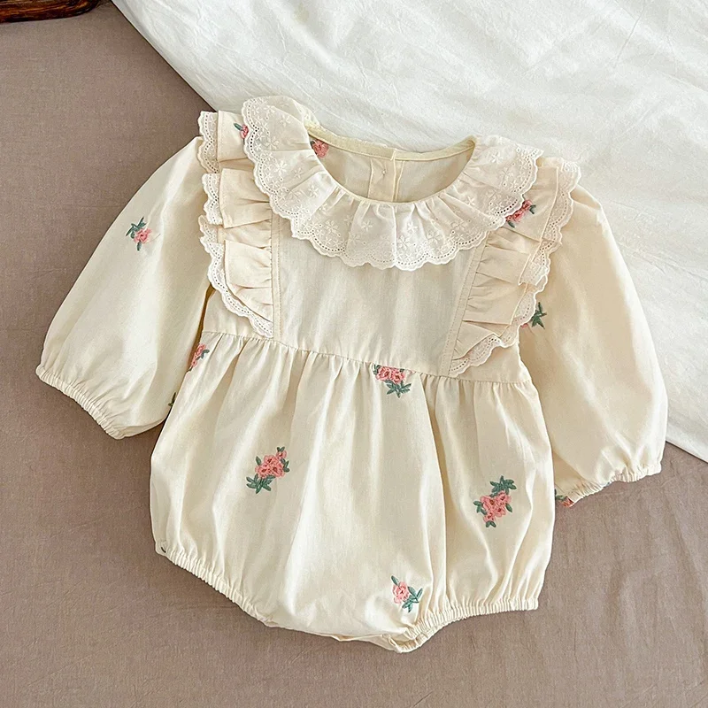 0-2Y Baby Girl Clothes Spring Soft Cotton Newborn Baby Girl Long Sleeves Romper Embroidery Flower Fashion Girls Infant Clothing