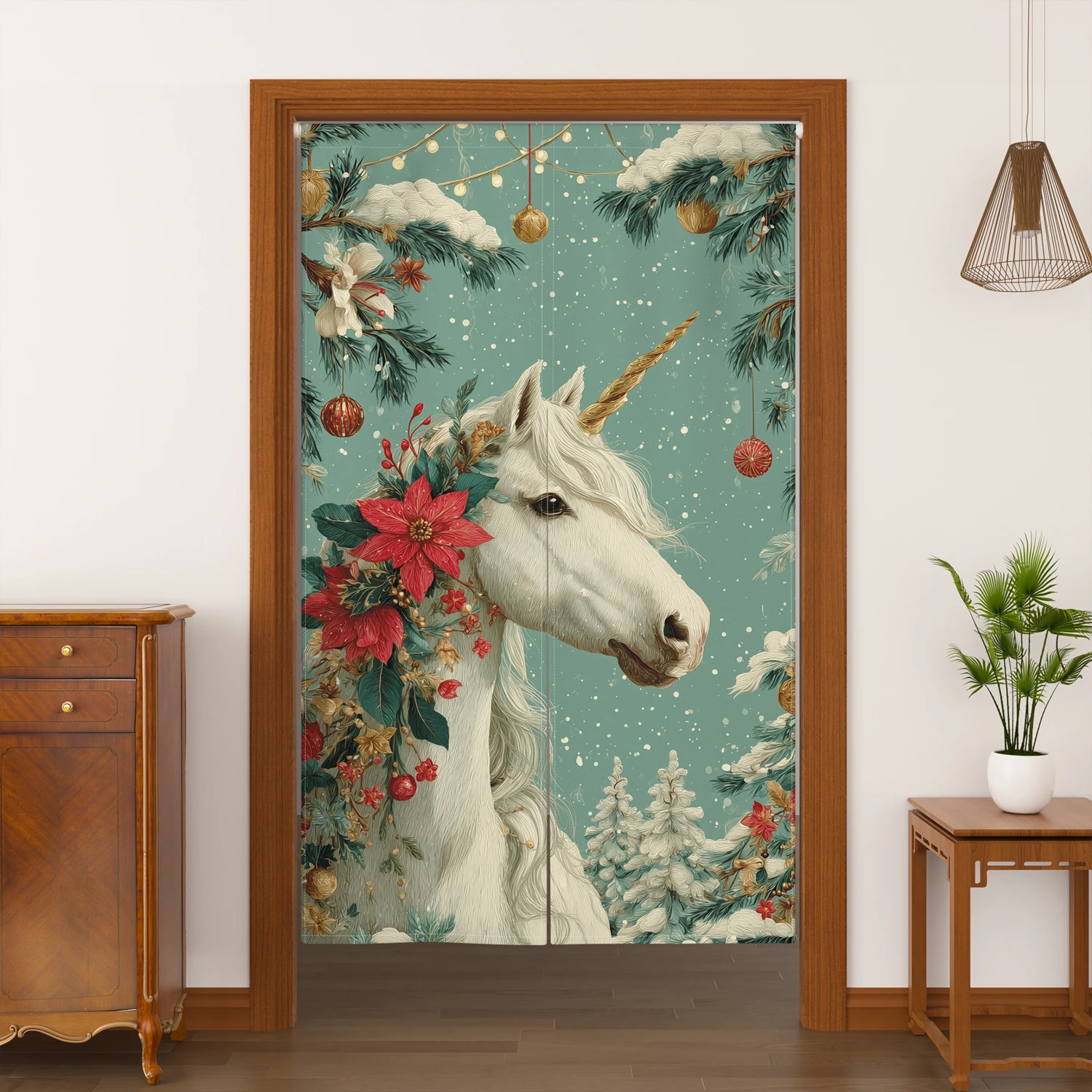 Japanese Noren Door Curtains Fantasy Unicorn Cat Koi Bird Split Linen Doorway Curtains Home Decor Kitchen Entrance Half Curtains