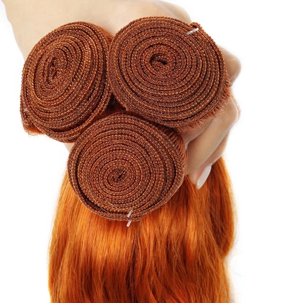 100% Remy Hair #350 Orange Ginger Human Hair Bundles Brazilian Hair Weft 1/3/4 Bundles Orange Double Drawn Hair Extensions
