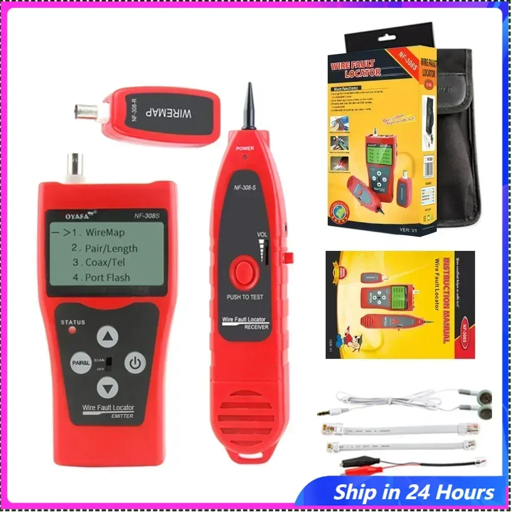 

ZHOUCE NF-308 Network Cable Tester LCD Wire Fault Locator Red Color with USB RJ45 RJ11 LAN BNC Coaxial Measurement Tool