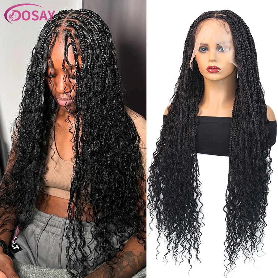 

Синтетические длинные богемные плетеные парики с вьющимися волосами 13X6 Кружева в стиле бохо Косички для чернокожих женщин Богиня Плетеный парик в стиле бохо