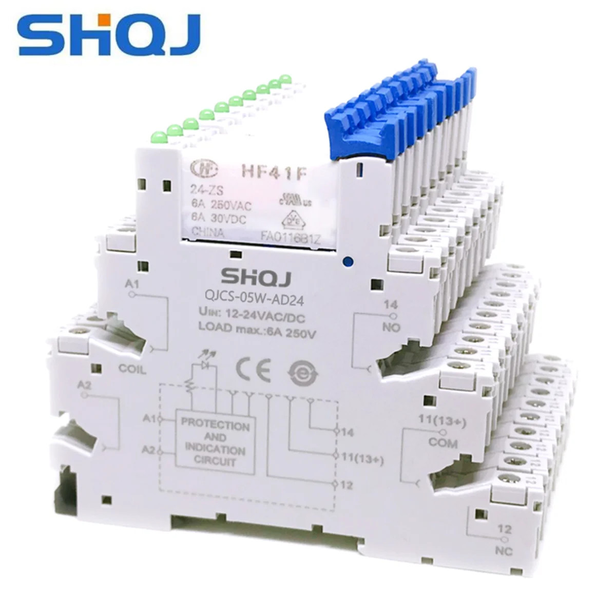 SHQJ QJCS-05 Slim Relay HF41F 24-ZS 12-ZS 5V 12V 24V 6A 1CO AD24 Ultrathin Relay Screwless Socket with LED Wafer relay