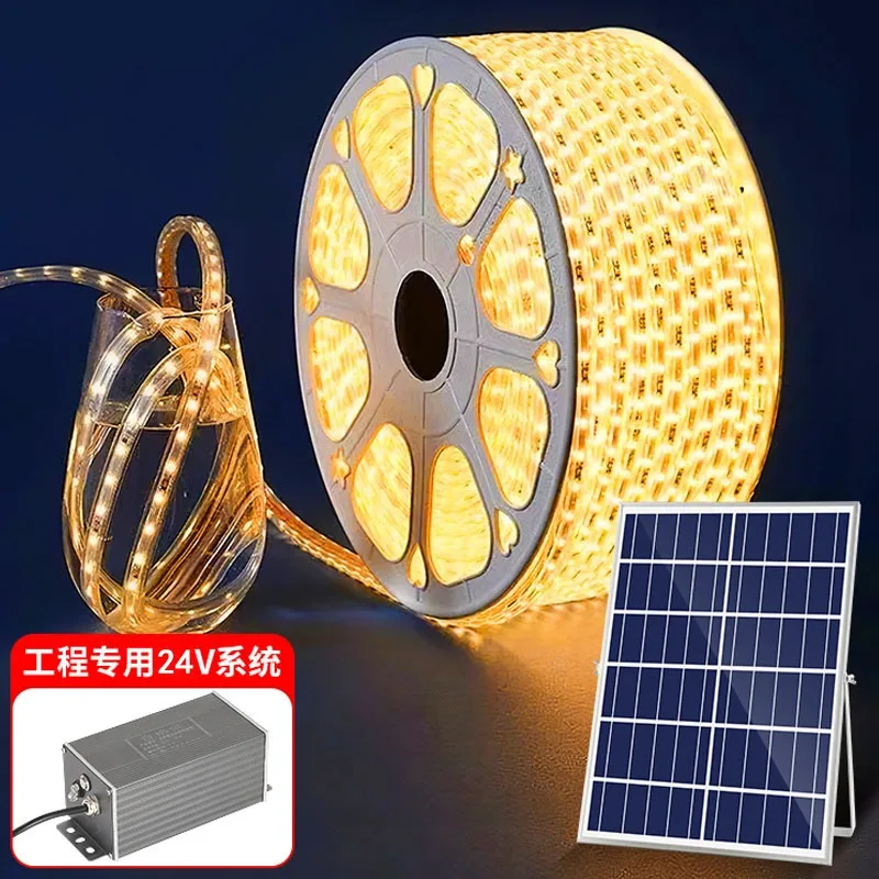 Solar LED Strip Light 50m 24V IP65 Waterproof Outdoor Garden Decoration Flexible Backlight