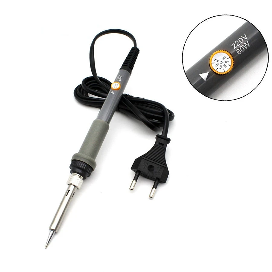 220V 60W Electrical Soldering Iron Adjustable Temperature Soldering Gun Welding Rework Repair Tool EU Plug with 5pcs Solder Tip