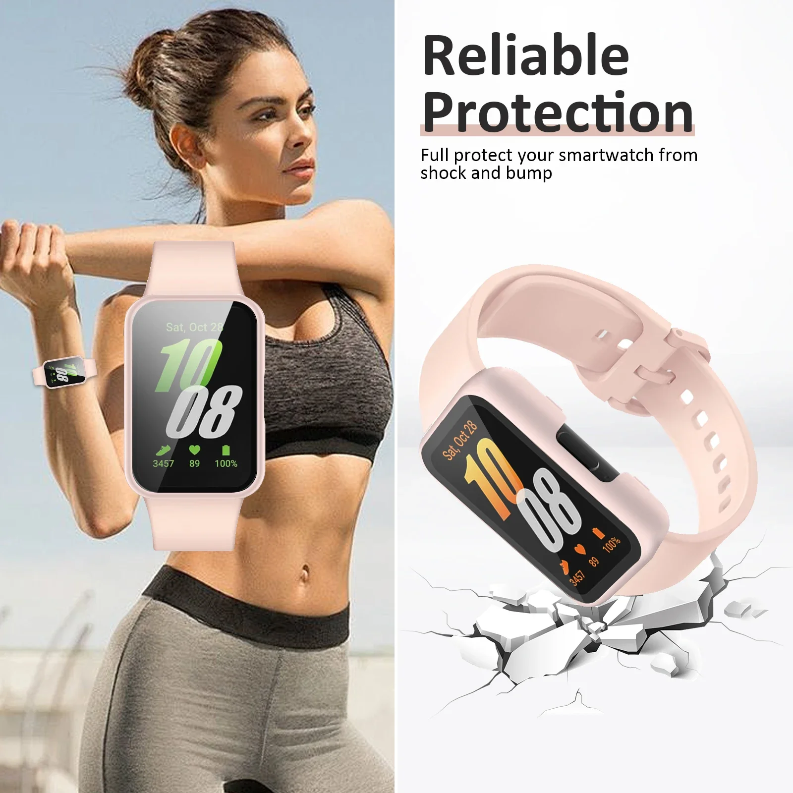 غطاء حماية للشاشة + حزام سيليكون لهاتف سامسونج جالاكسي فيت 3 باند حافظة من الزجاج المقسى لهاتف سامسونج جالاكسي فيت 3