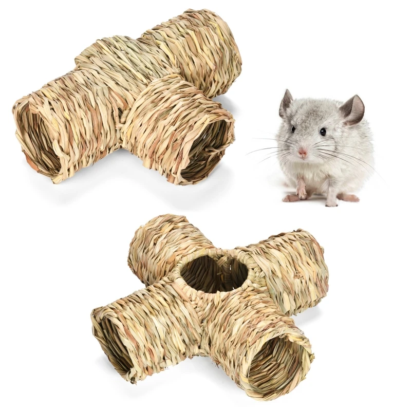 Grass House for Rabbits Bunny Chew Toys Natural Straw Woven Tunnel Tube Nest for Hamsters Chinchillas Small Animals