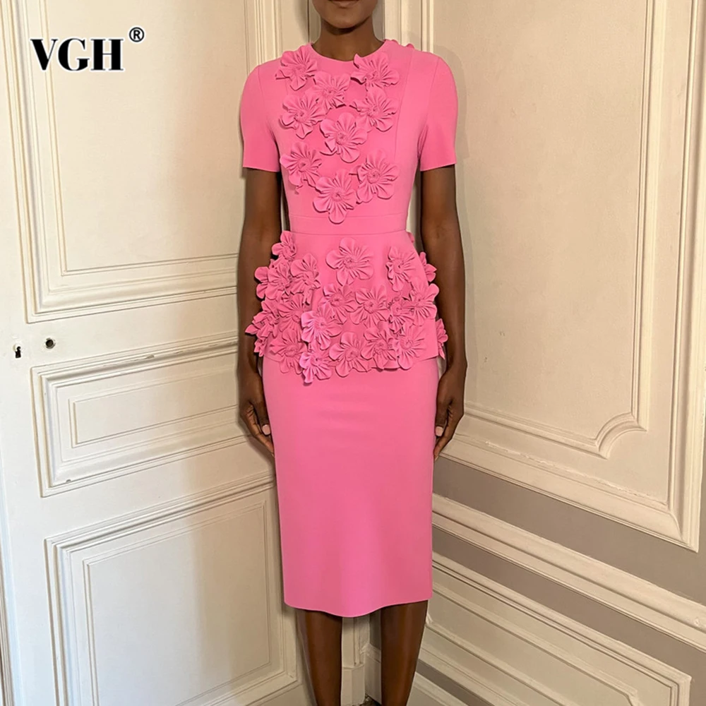 

VGH New Desinger Spliced Aplliques Skirt Sets for Women O Neck Short Sleeve Top High Wiast Bodycon Skirts Elegant Suit Female