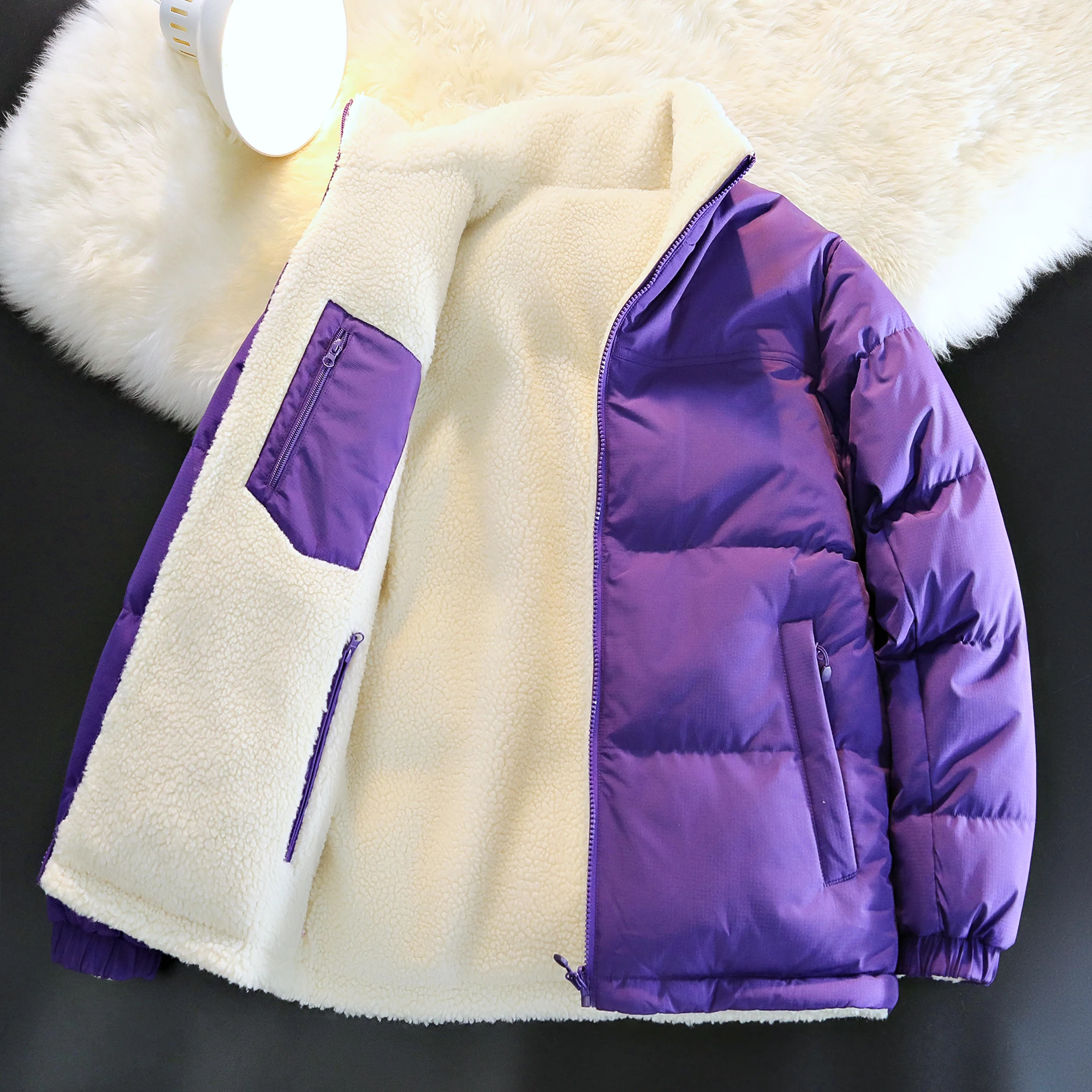 

Winter high-quality stand-up collar double-sided wear lamb wool cotton-padded coat for men and women M-8XL mens jacket