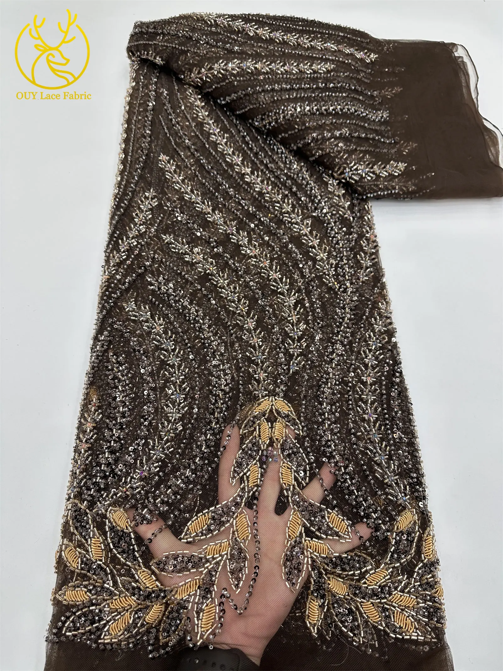 Luxuriöser afrikanischer Brautkleid-Spitzenstoff 2026 – Hochwertige nigerianische französische Pailletten-Tüllspitze für Damen-Abendkleider zum Nähen – Detail 12