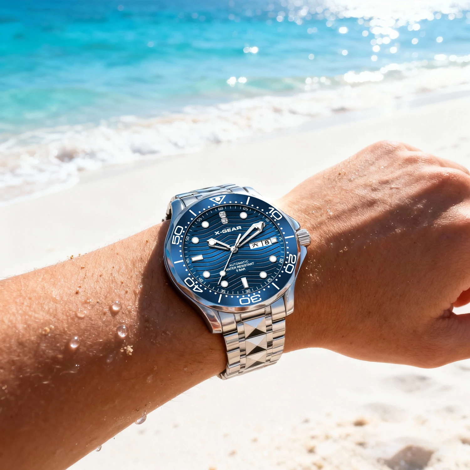 ساعة X-GEAR ميكانيكية أوتوماتيكية للرجال بإطار سيراميك من الفولاذ المقاوم للصدأ وأيدي مضيئة #4