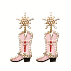 Vedawas Handmade Western Cowgirl Beaded Cowboy Boot Drop Dangle Earrings,Snowflower Wedding Party Christmas women Jewelry