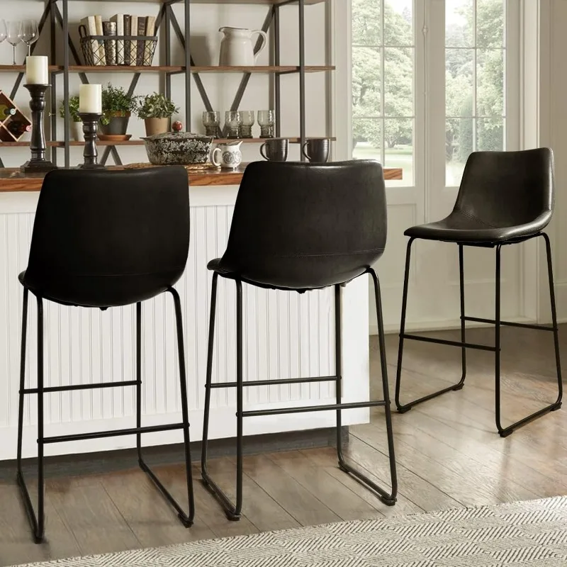PU Leather Counter Height Bar Stools com Costas, Modern Pub Stools para Rustic Bar, sem braços, 26 ", conjunto de 2