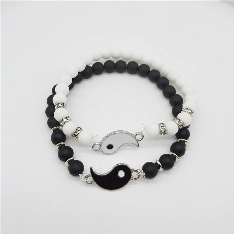 Distance Bracelet Classic Natural Stone White and Black Yin Yang Taichi Bagua Beaded Bracelets For Men Women Best Friend Jewelry