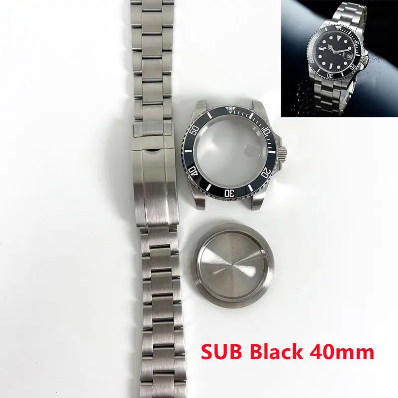 Mod Stainless Steel 40mm Sapphire Glass Ceramic Bezel With Dial Hands Strap Band Watch Case For RLX SUB 8215 2813 2836 Movement