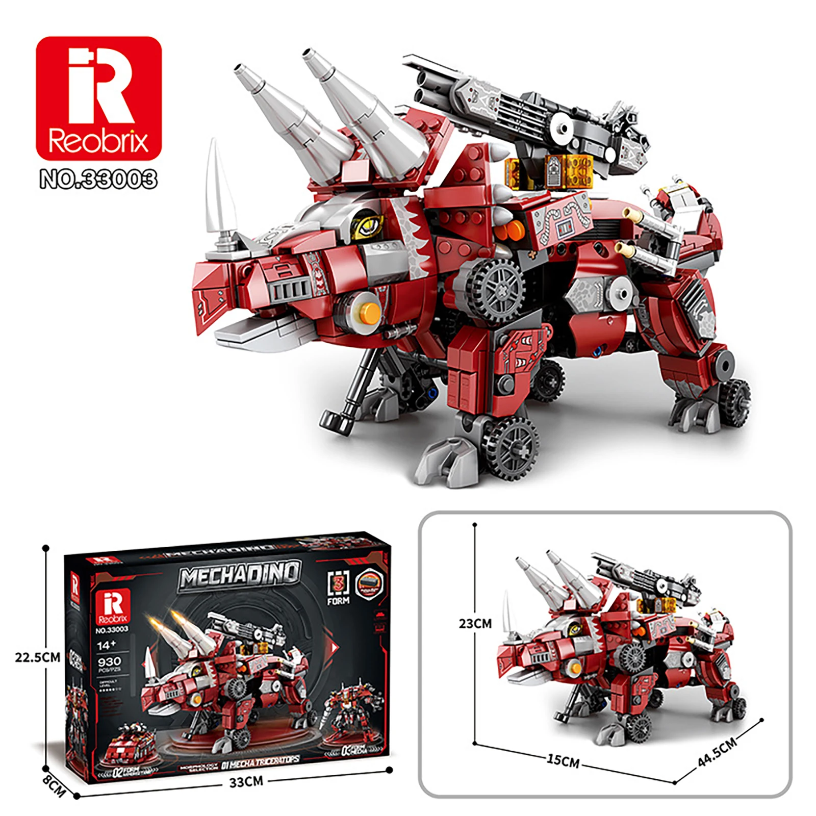 

33003 930 шт., вооруженный трицератопс, пульт дистанционного управления, тройной сменный робот, сборный блок, модель динозавра, трансформер, игрушка, подарочный набор