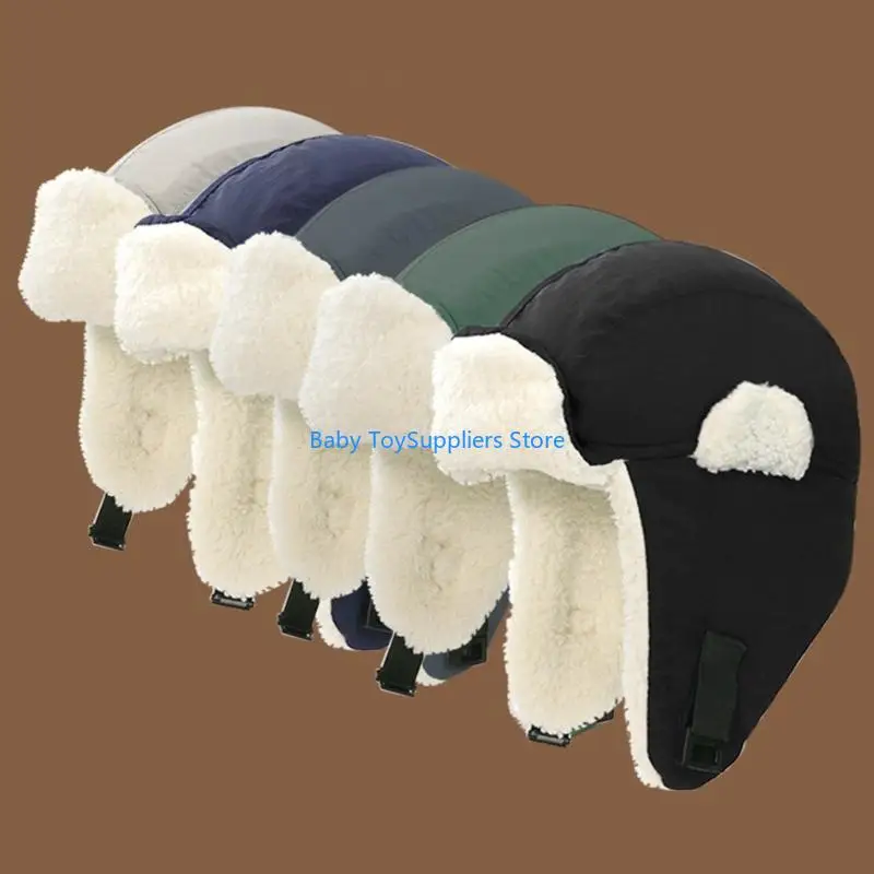 

R1WF Unisex Baby Earflap Caps Winter Hat Cosy Fleece Lining Thicked Warm Bonnet Solid Color for Cold Weather Protections