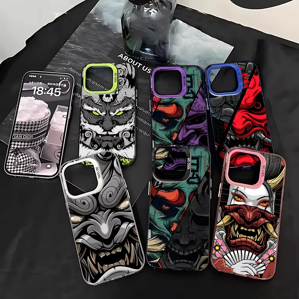 Funda de teléfono japonesa con cara de fantasma samurái para iPhone 17 Air 16e 16 Pro Max 15 14 Plus 13 12 Mini 11 Pro, funda trasera de silicona a prueba de golpes