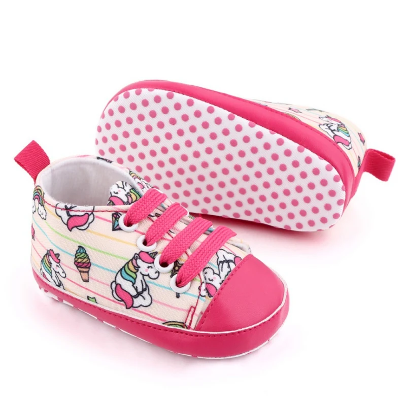 Newborn Boy Girl Shoes First Walker Baby Tie-Up Sneakers Unisex Fashion Soft Non-Slip Sole Casual Canvas Shoes Cute Crib Shoe