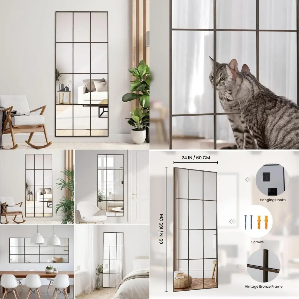 Specchio artistico da parete a figura intera in bronzo, specchio da appendere pendente pendente da pavimento decorativo in stile fattoria 65x24