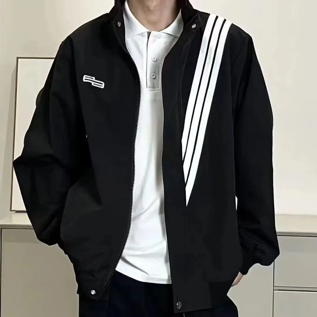 

Embroidery Spring Jackets for Men Stand Collar Loose Sport Summer Jackets Women Vintage Outerwaears Men Clothing