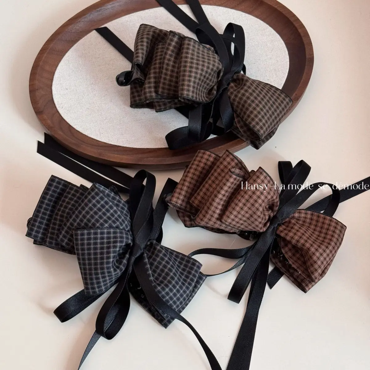 Banana Hair Clip Plaid Ribbon Fabric Bow Non Slip Strong Grip Elegant Retro Back Head Daily Travel Hair Accessories for Women