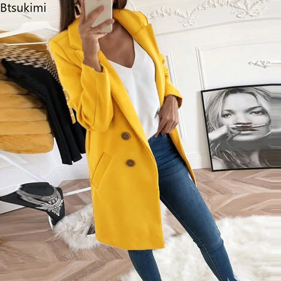 New Plus Size 4XL 5XL Women's Autumn Coat Woollen Blends Overcoats 2024 Winter Long Sleeve Casual Oversize Outwear Jackets Coat