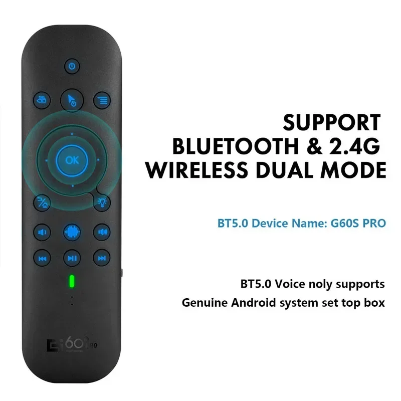 G60S Pro BT Wireless Voice Remote Control 2.4G BT5.0 Dual Mode Air Mouse IR Learning With Backlit Light For Android TV Box