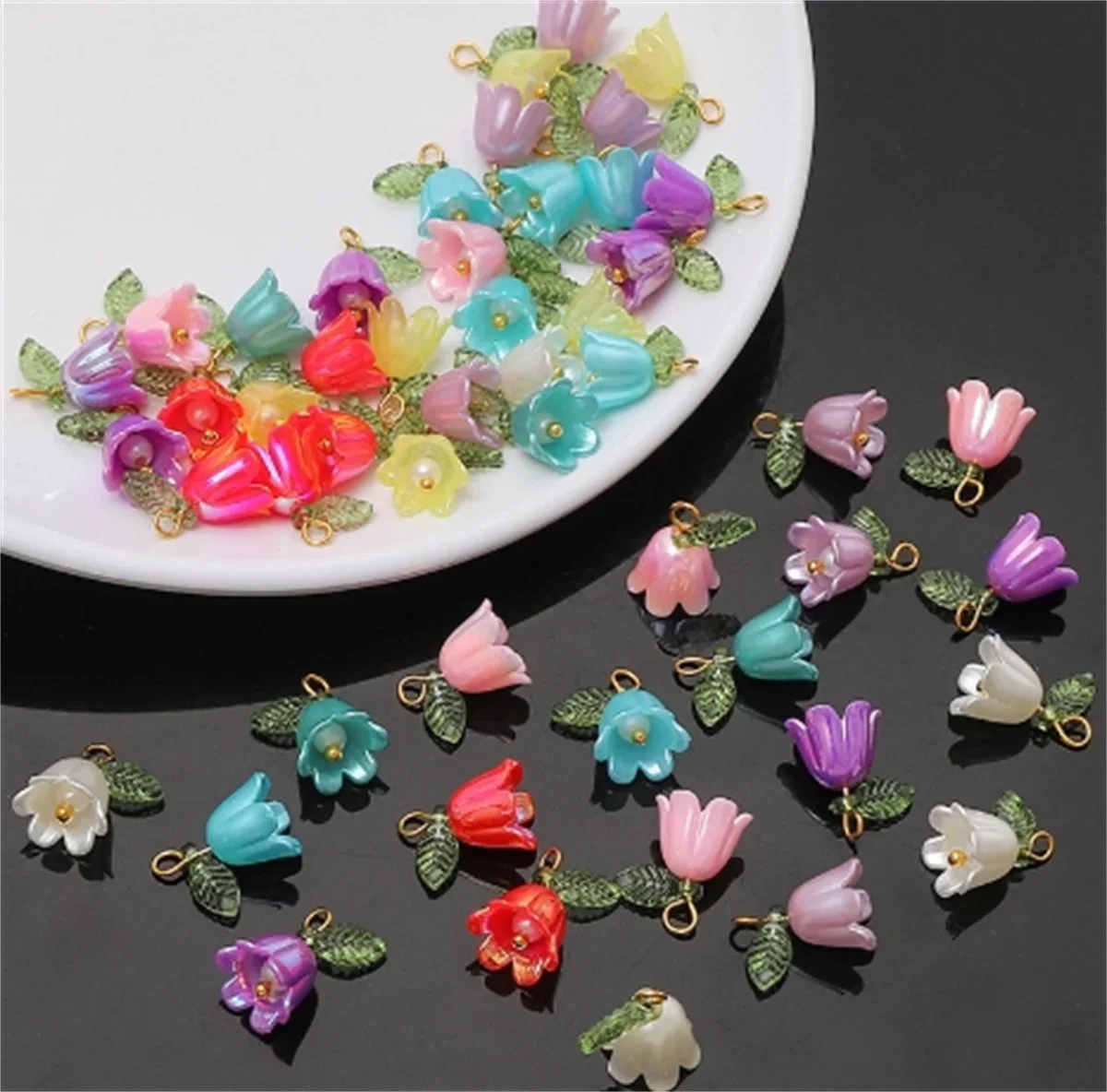 ZW14 2Pcs 11x14mm New Acrylic Sweet Lily of The Three-dimensional Valley Minimalist Accessory Polychrome Beads Handcrafted DIY