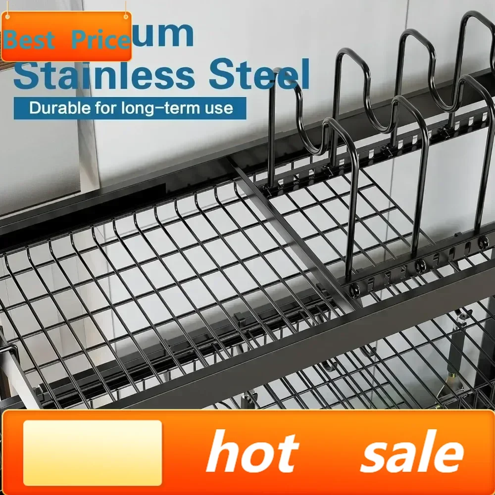 

Горячая распродажа: Настраиваемая сушилка для посуды над раковиной, 3-уровневая, регулируемая по длине, полностью из нержавеющей стали, большая, для кухни.