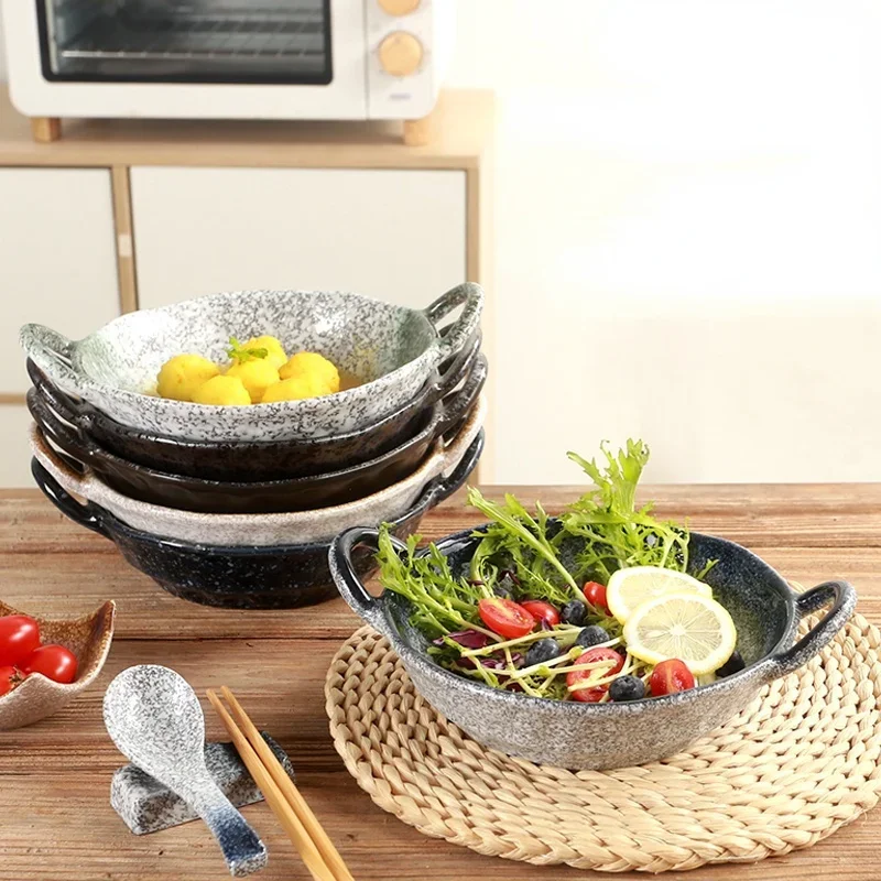 Cuenco  cerámica Binaural Retro japonés, vajilla para sopa, ensalada  frutas, cuenco  cerámica gruesa, vajilla  cocina