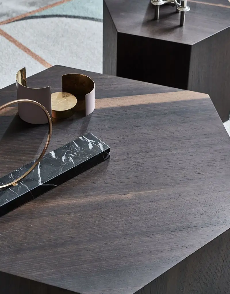 Italian minimalist coffee table combination smoked wood living room round tea table