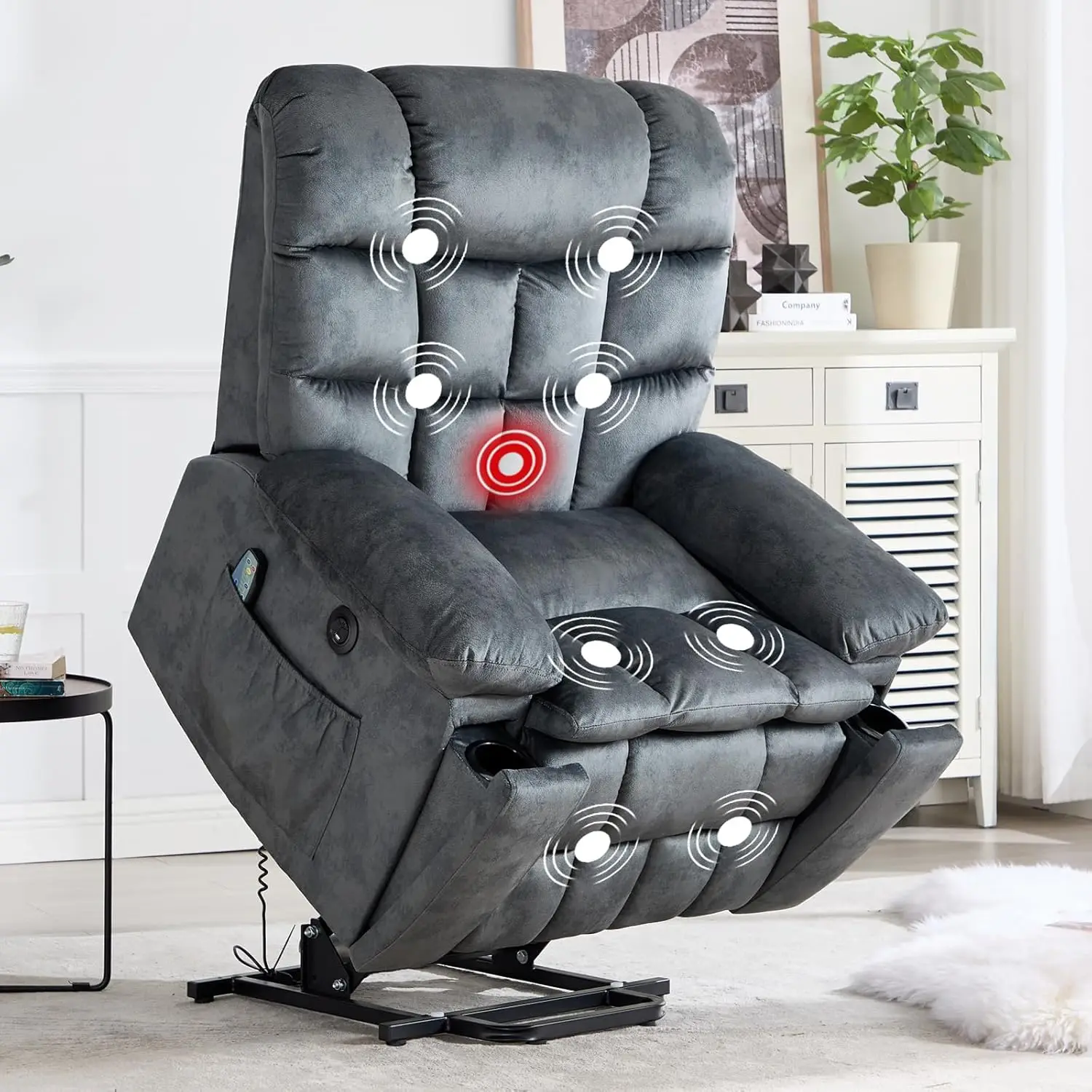 #Power Lift Recliner Massage Heat USB TypeC 2 Pockets Cup Holders Living Room Green Gray, Customized