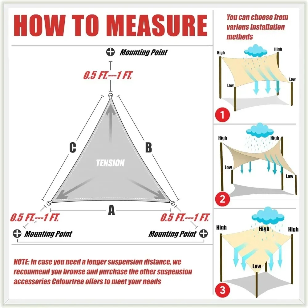 

6' x 10' x 11.7' Custom Size Beige TADT12 Triangle Waterproof Sun Shade Sail UPF50 Canopy Awning Shelter, 95% UV Blockage Water