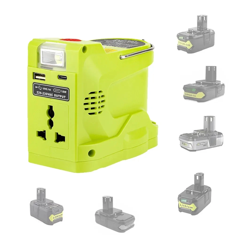 Generatore di corrente portatile da 200W con doppia luce a LED USB 280LM per Inverter portatile a batteria al litio Ryobi 18V