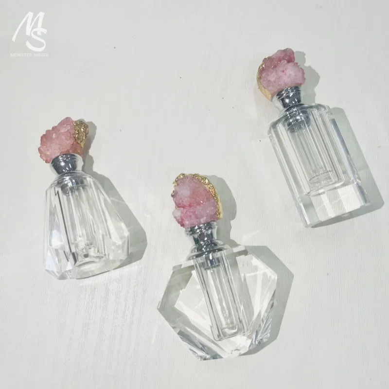 1Pc2ml Pink Crystal Perfume Bottle Glass Rod Handmade Heart Wheel Symbolizing Love Packaging Essential Oil Agarwood Empty Bottle