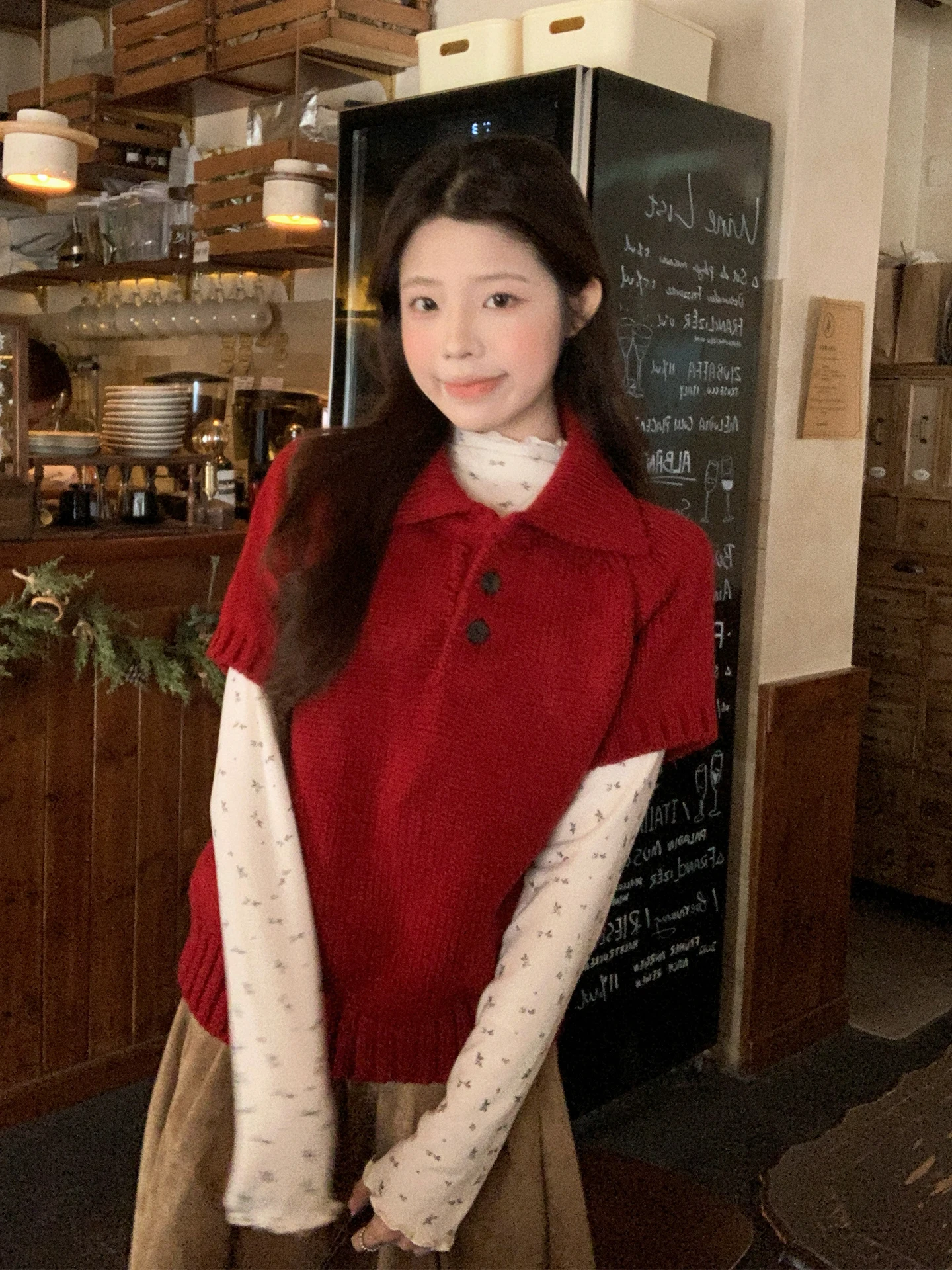 

New Year Red Knitted Vest Women's 2026 New Sle Inner Wear Layering Lazy Sle Top Casual Faion ort Length Single Button
