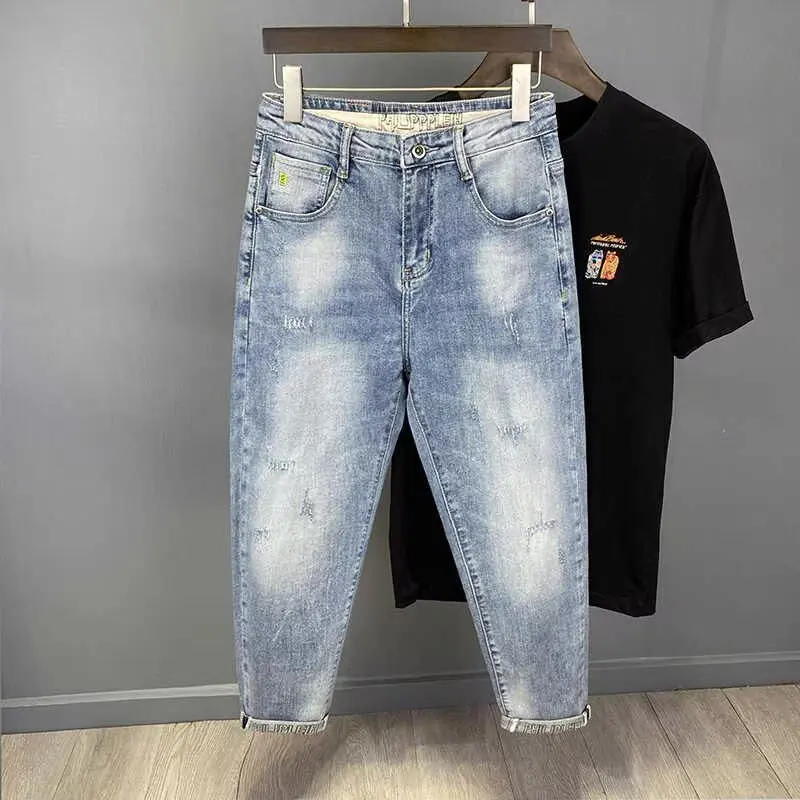 

Мужские джинсы в стиле ретро, светло-голубые, модные, свободного прямого кроя, брюки-харлан, из состаренного денима, повседневная молодежная летняя одежда