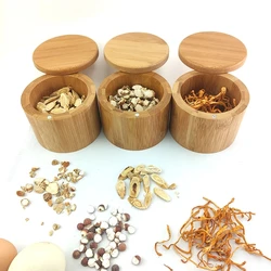 Bamboo Salt Cellar Kitchen Salt Box with Swivel Magnetic Closure Lid Round Salt Container to Storage Pepper Spice