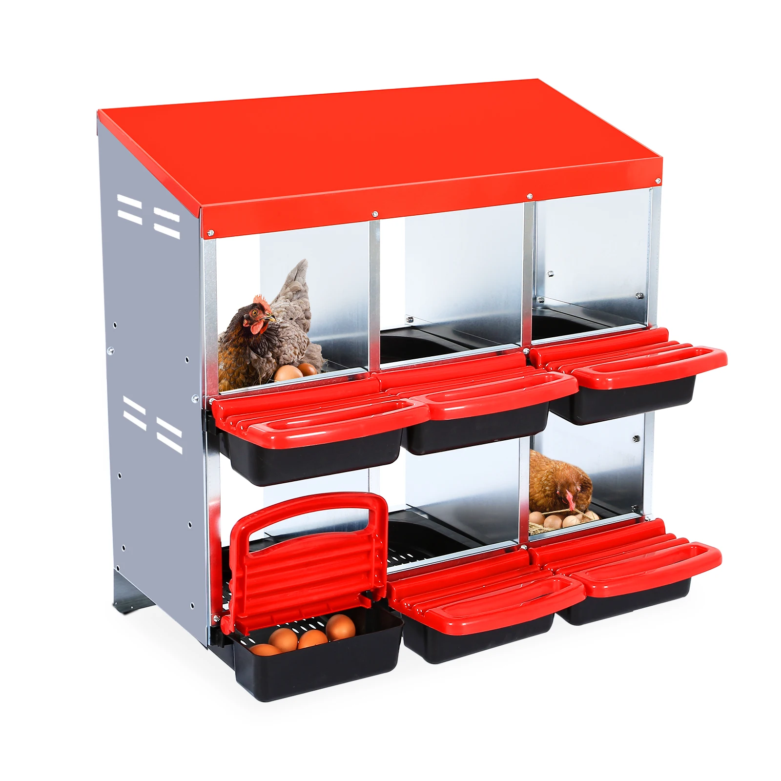 

6 Hole Chicken Nest Box Chicken Laying Box Mental Nesting Boxes with Inclined Nesting Boxes Bottom Holes for Chickens