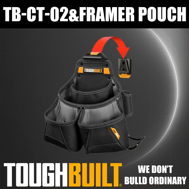 ToughBuilt TB-CT-02 Dual-Pocket Multi-Function Tool Belt for Carpenters and Formwork Workers with Hammer Loop
