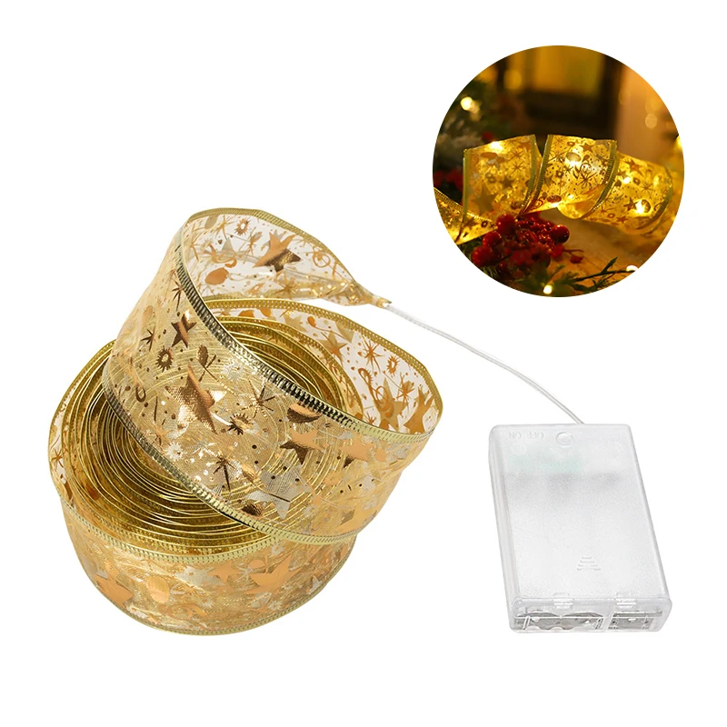5M Kerstlint-lichtsnoer, kleurrijke RGB LED organza lint-feestringverlichting voor kerstboom, cadeaudoos, krans, feestdagen, feest.