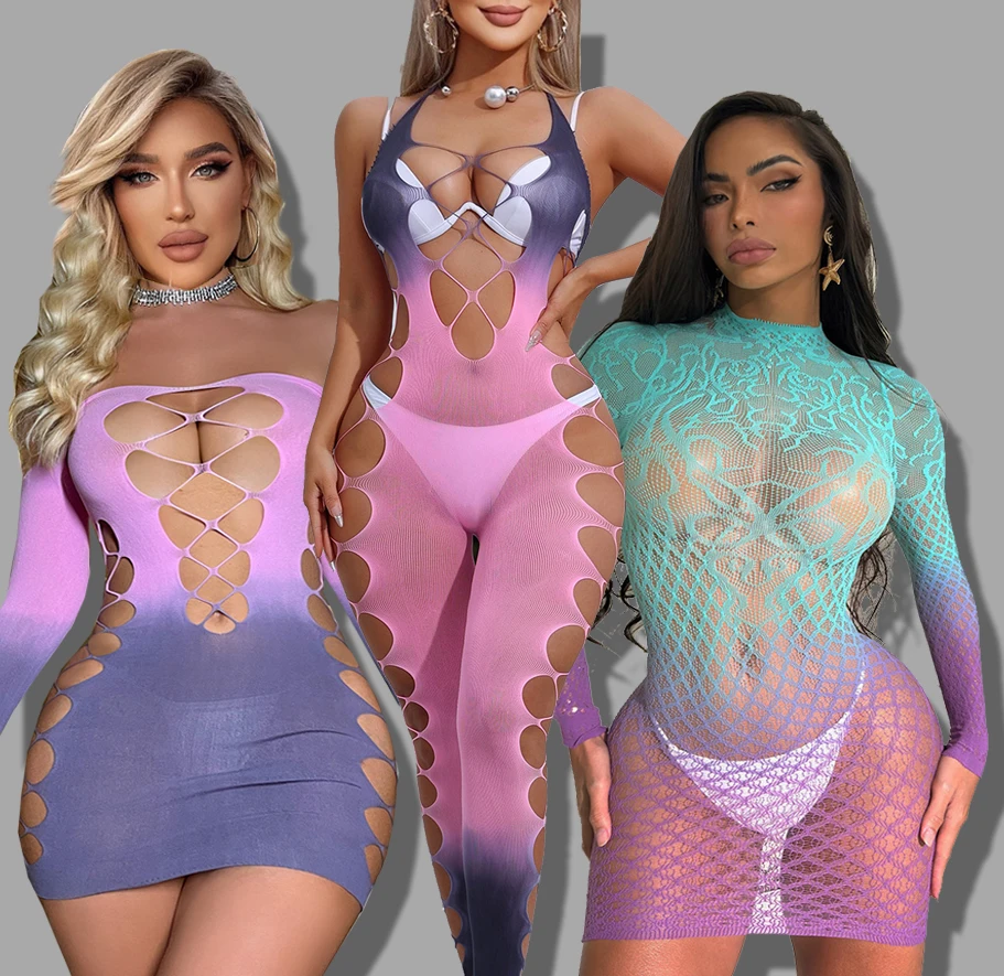 Sleepwear sexy lingerie Babydoll Mesh Intimate Catsuit wedding night nightgown adult bodysuit Gradient sexy dress  sexy costume