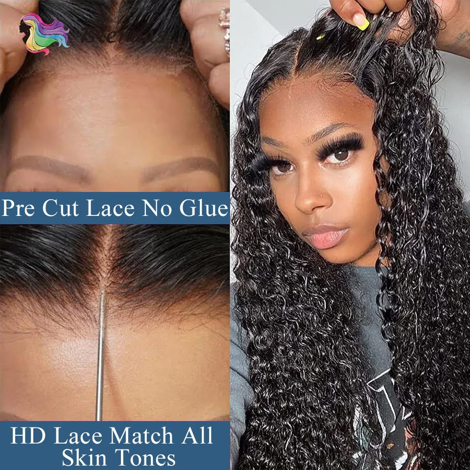 Glueless Wigs Human Hair Wear And Go Pre Cut Curly Human Hair Lace Wig For Women Preplucked Density180 Ready To Wear Can Be Dyed