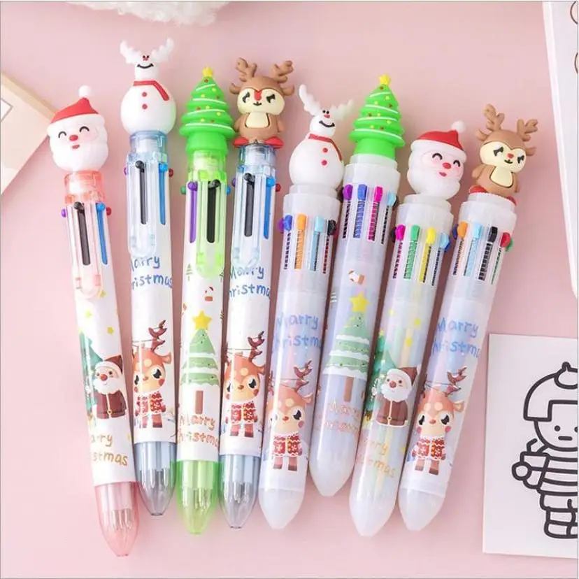 2026 Christmas Ballpoint Pen Press Type 10 Color 6-color Ballpoint Pen Color Multifunctional Marker Pen Creative Stationery