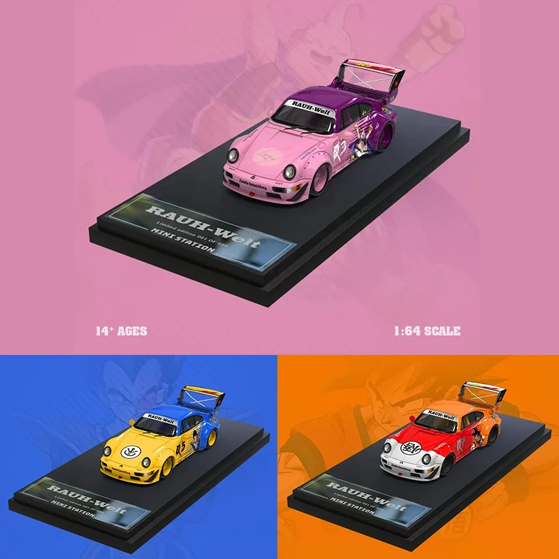 

Mini Station 1:64 RWB 964 Ball Sun Wukong Vegeta Majin Buu Diecast Diorama Car Model Collection Miniature Toys