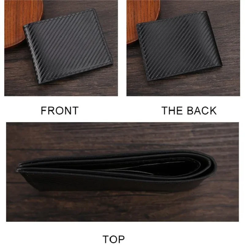محفظة بنمط ألياف الكربون للرجال ، سعة كبيرة ، مشبك نقود ، بسيط ، نحيف ، ذو طولتين ، حامل بطاقات متعدد ، محافظ بنافذة تعريف