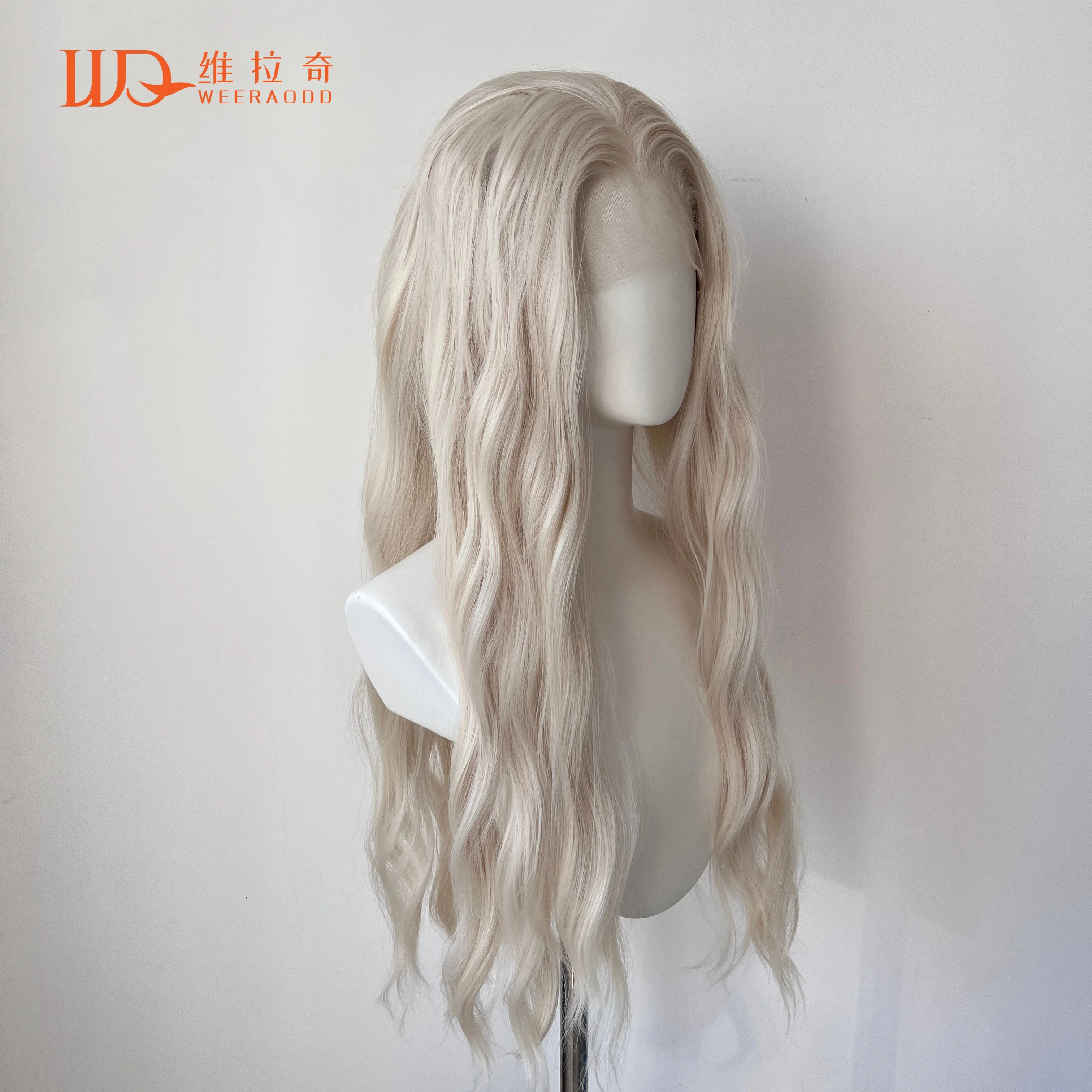 

24-дюймовый платиновый блондин с волнистыми волнами, кружевной передний парик 13x4, бесклеевой термостойкий синтетический парик для косплея, вечеринки, повседневной носки